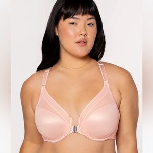Curvy Couture Sheer Mesh Front Clasp Racerback Underwire Bra, 38DDD, NWT, Pink